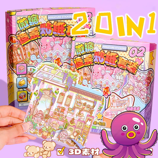 Cute Animals - 20 Mini Scenes Stickers Collection