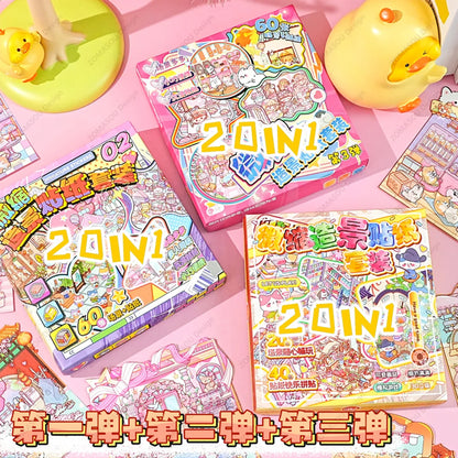 Cute Animals - 20 Mini Scenes Stickers Collection